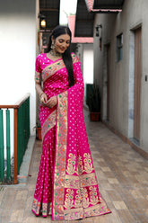 Pink Paithani with Bandhej Saree With Zari Weaving